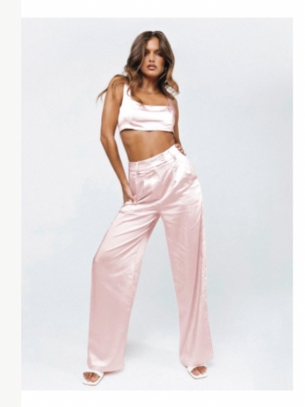 Princess Polly Huxley Satin Two Piece Set Dusty Pink Size 6